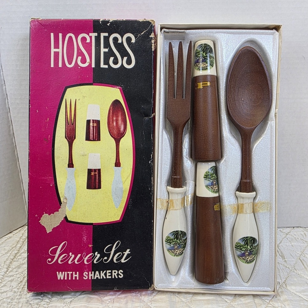 MCM Cottagecore Kitschy Florida Hostess Server Set Salt & Pepper Shakers Box